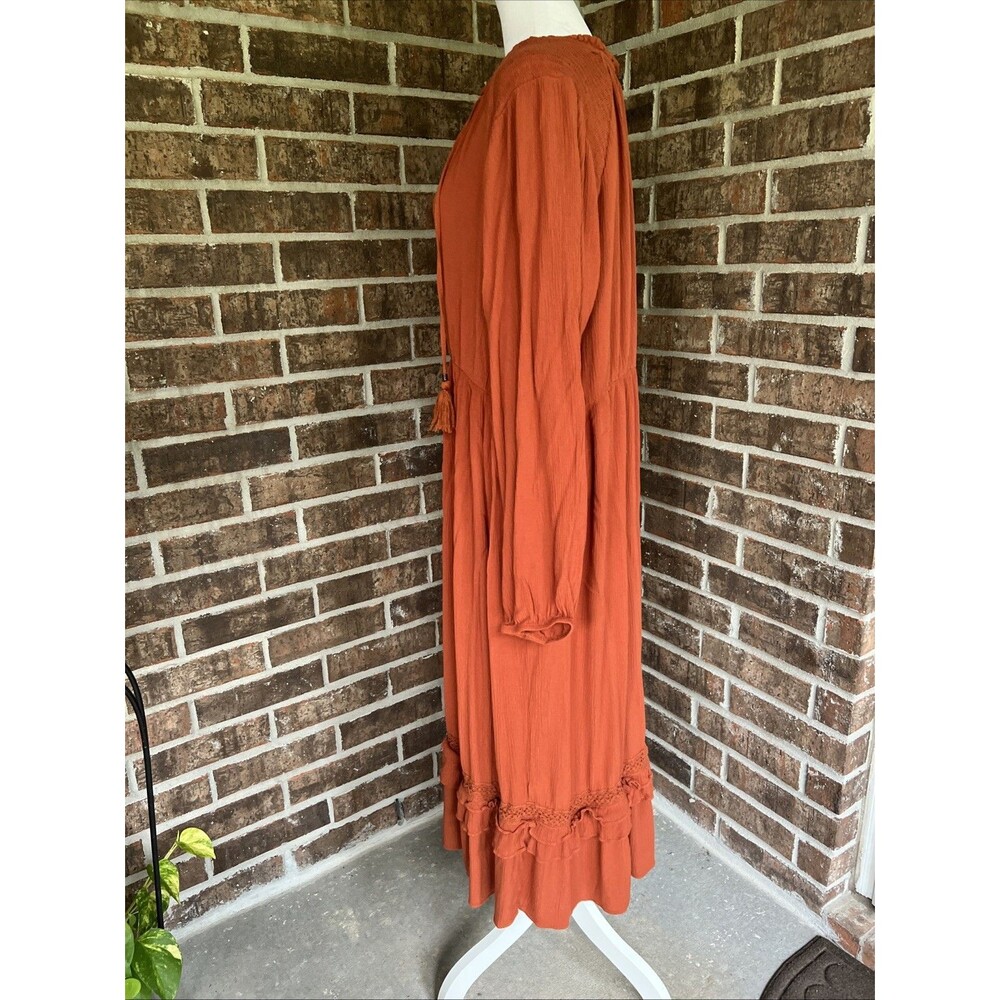 Knox Rose Dress Women XL Rust Orange Boho Festival Midi Crochet Ruffle Hippie - Picture 4 of 16